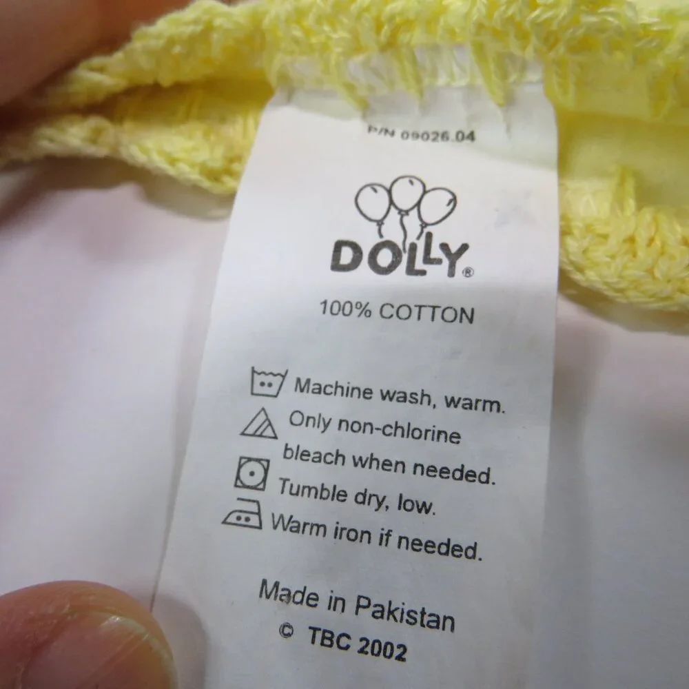 2002 Dolly Inc.Yellow Baby Blanket Crochet Scalloped w embroidered Paw Print